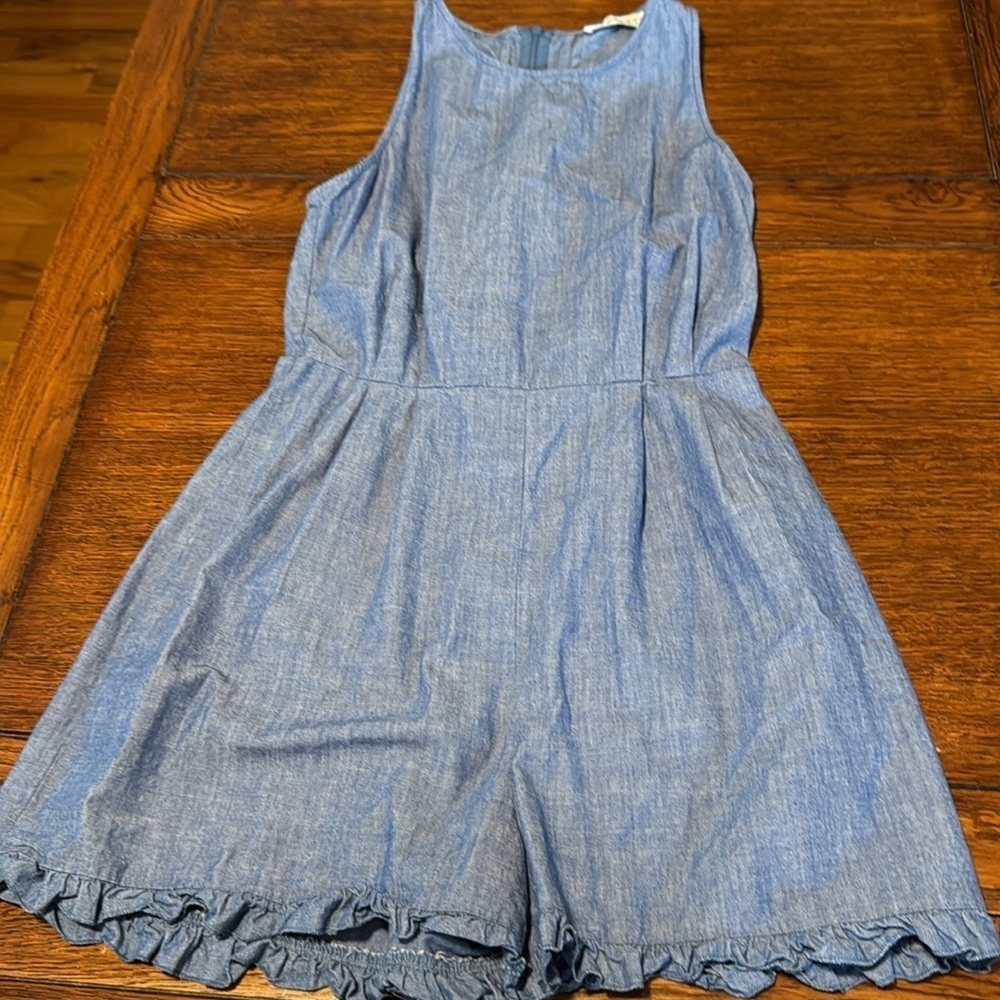 Zara Basic Light Blue Denim Romper - Picture 3 of 6